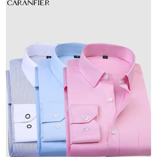 CARANFIER Mens Dress Shirt Formal Business Long Sleeve Twill Pure Slim Fit Top Quality Cotton Blouse Classic Shirt Camisa