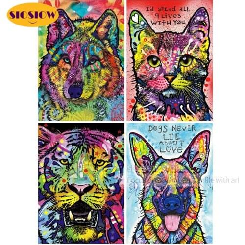 5D DIY Colorful Animal Diamond Painting Tiger Dog Wolf Full Drill Square 3D Daimond Mosaic Embroidery Kits Modern Art Home Decor