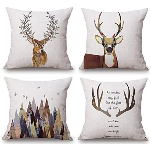 Deer Throw Pillow Case Cotton Linen Cushion Covers,18 X 18 Inch Square Pillow Covers for Home Decorative (Deer)
