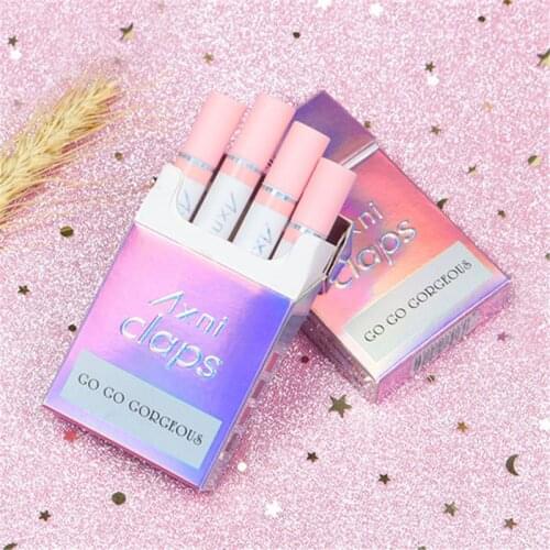 New 4Pcs/box Creative Cigarette Tube Lipstick 4 Color Waterproof Long Lasting Moisturizing Lipgloss Kit Sexy Red Lips Makeup Set