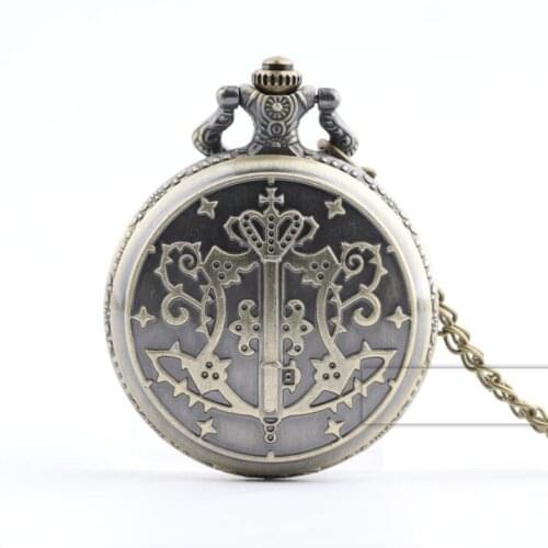 New Fashion Bronze Kuroshitsuji Black Butler Quartz Pocket Watch Analog Pendant Necklace Men Women Watches Gift