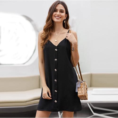 New Sexy Camis Dress Women Summer 2021 Casual Fashion Sexy V-Neck Single-breasted Sleeveless Loose Dress