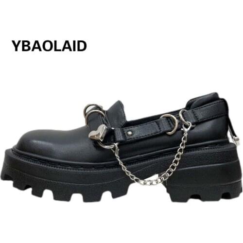 Pure Color Square Toe Shallow Mouth British Style All-match Small Leather Shoes New Retro Love Buckle Chain Platform Shoes