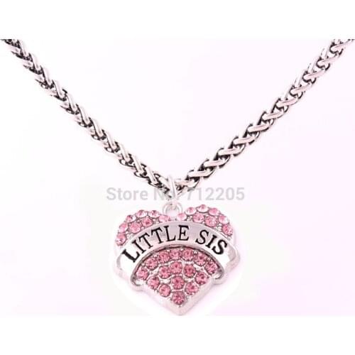 Hearts necklace 10pcs antique silver Lobster Claw Wheat Link Chain with Large Clasp crystal LITTLE SIS heart necklace