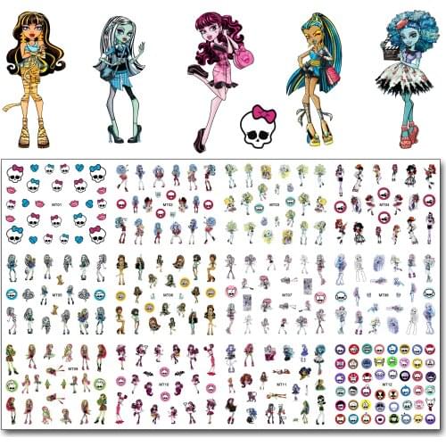 New 12 Sheets/Lot Nail MT01-12 Mix Cartoon Monster High Nail Art Water Transfer Decal Sticker For Nail Art Tattoo