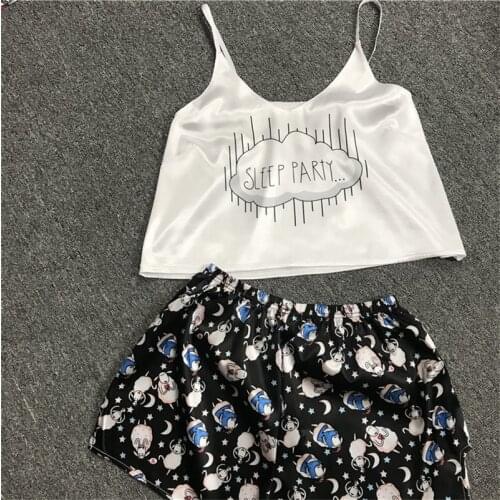 2 PCS Pajama Set Women Silk Sexy Pijamas Satin Pyjama Femme Fox Print V Neck Fashion Home Suit Plus Size Sleepwear Dropshipping