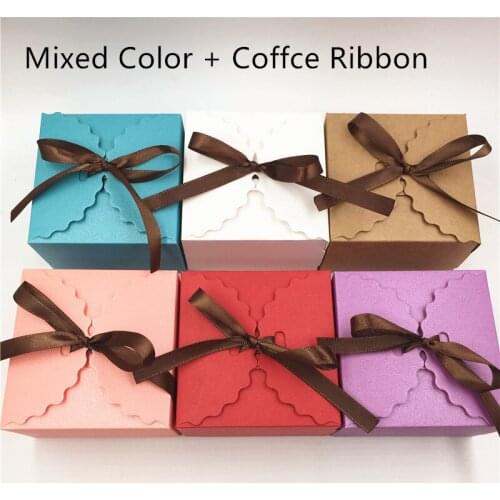 24Pcs/Lot 2 Size Various Colors Candy Paper Handmade Gift Box With Ribbon For Packing Display Cake Clothing Scarf Jewelry Supply