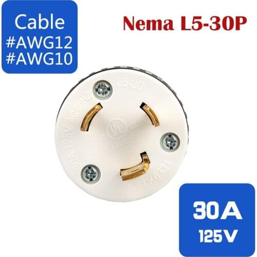 NEMA L5-30P American Industrial Standards Self-wiring plugs,30 Amps 125V, American 3pin removable plug