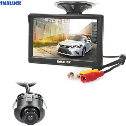 SMALUCK 5" LCD Rear View Car Monitor + HD Backup Rear Front Side View Car Camera with Monitor for Parking Assistance System