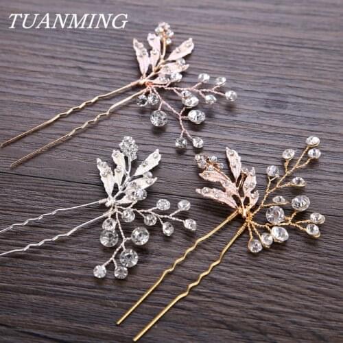 Hademade Rhinestone Bride Hair Sticks Gold Rose Gold Silver Color Wedding Bride Hair Jewelry Accessories Hair Sticks Headpiece
