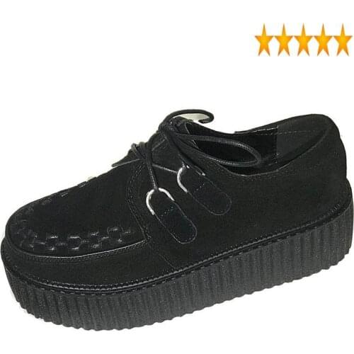 Thick Platform Fashion Women Casual Wedges Round Toe Suede Leather Pumps Vintage Footwear Lace Up Creeper Shoes Plus Size