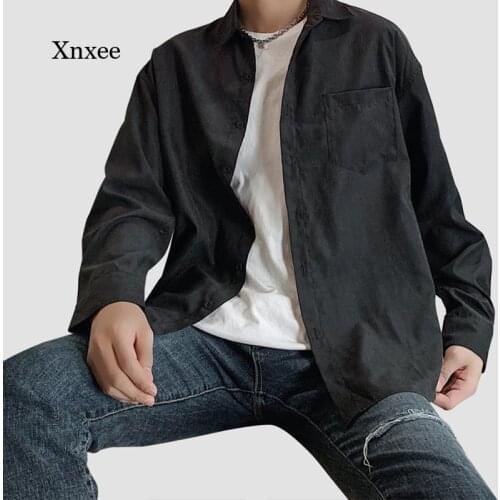 Spring Man Casual Shirt Loose Single Breasted Blouses Handsome All Match Fashion Shirts Solid Long Sleeved Shirt Male Coat Tee