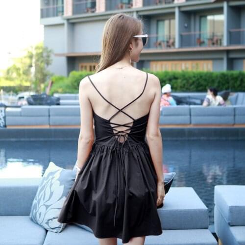 Beach Skirt Women 2021 New Red Sexy Backless Temperament Show Thin Sling Seaside Holiday Dress Women