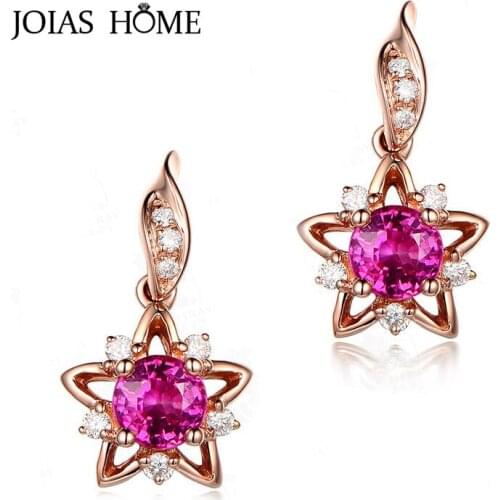 JoiasHome Classic Ruby Drop Earrings With Round Ruby Gemstones Rose Gold Color Earrings Ear Silver Jewelry Wedding Party Gift