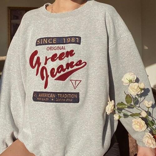 B-TOTO American Retro Gray Round Neck Letter Sweater Women Tide Ins Spring And Autumn Thin Loose Fashion