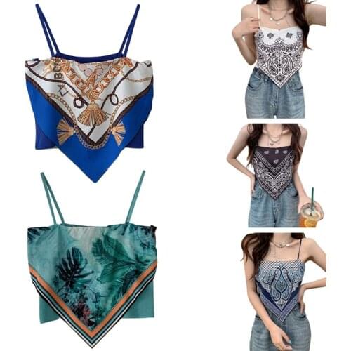 2021 New Women Spaghetti Strap Tube Top Boho Paisley Leaf Backless Slim Bandeau Camisole