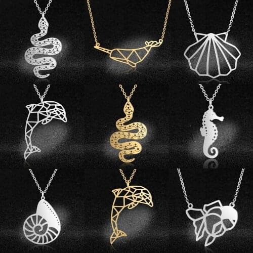 Vni and Mia 100% Stainless Steel Seahorse Dolphin Necklace For Women Wholesale Fashion Shell Conch Narwhal Jewelry Dropshipping