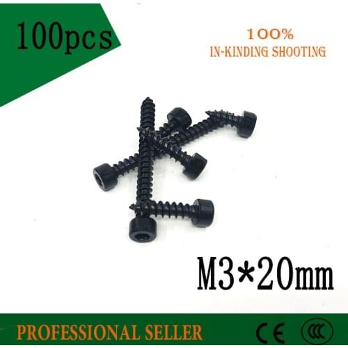 100pcs/lot M3*20 Carbon Steel With Black M3 x 20 Hexagon Socket Cap Head self tapping screw Model Screw