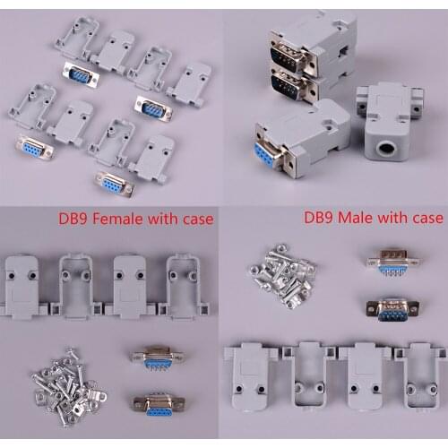 2sets 9 Pin Copper RS232 COM Adapter With Plastic Case RS232 Serial Port Connector DB9 Female Male Socket Plug Connector