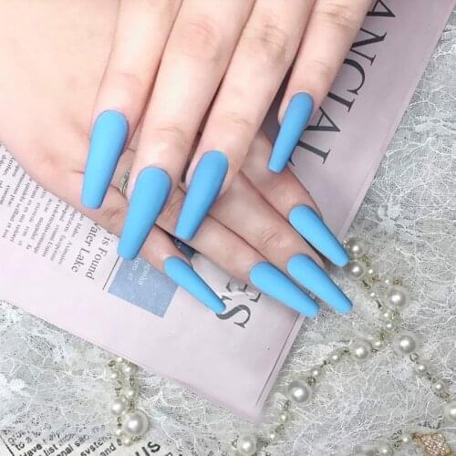 24pcs/box long press on nails coffin Super Ballet Nail tips Piece Solid Color Fake Nails Finished Product Matte Nail Patch TN