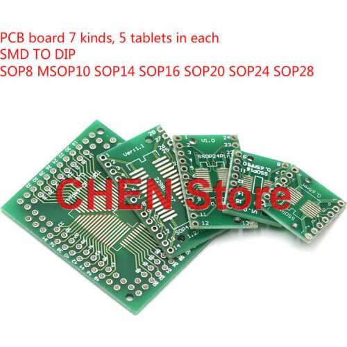35PCS PCB Board diy Kit SMD Turn to DIP Adapter Converter Plate SOP MSOP SSOP TSSOP SOT23 8 10 14 16 20 24 28 SMT To DIP