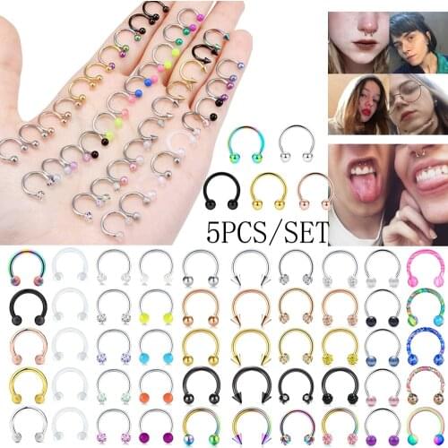 5PCS 8mm 10mm Acrylic Horseshoe Nose Septum Rings Piercing Jewelry Cartilage Helix Tragus Earring Lip Smiley Piercing Retainer