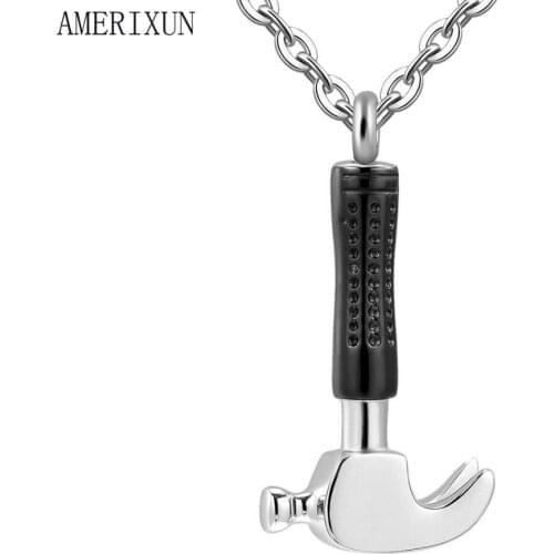 AMERIXUN Unisex Cremation Jewelry for Ashes Stainless Steel Hammer Cremation Pendant Locket Keepsake Urn Ashes Memorial Jewelry