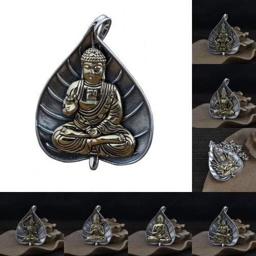 BOCAI Solide S925 sterling silver buddha pendant retro Thai silver leaf Zodiac guardian amulet trend Avalokitesvara Pendant