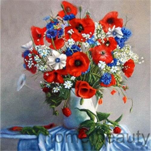 Flower Vase DIY Embroidery 11CT Cross Stitch Kits Needlework Craft Set Cotton Thread Printed Canvas Home Decoration For Sell