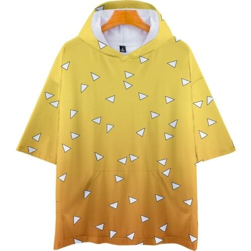 New Hot 3D Ghost Blade Hooded T Shirts Men Women Summer Short Sleeve Hooded T-shirt Casual Boys Girls 3D Demon Slayer T Shirt