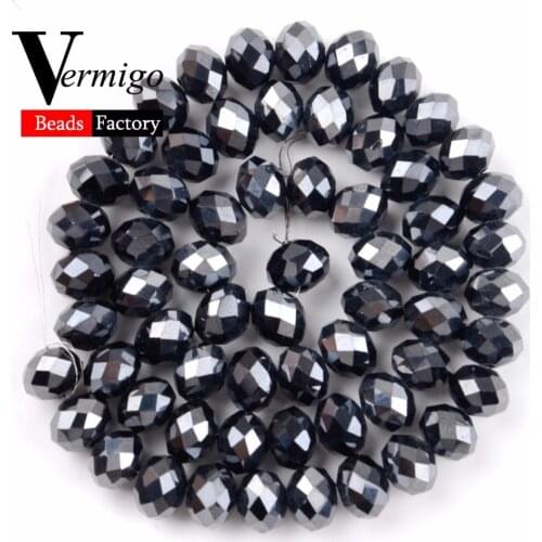 4-12mm Faceted Austrian Crystal Black Plated AB Loose Beads Rondelle Glass Beads For Needlework Handmade Jewelry Making 15inches