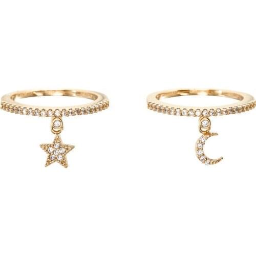 Gold color cz eternity engagement band clear cubic zirconia lovely cute tiny moon star charm finger ring