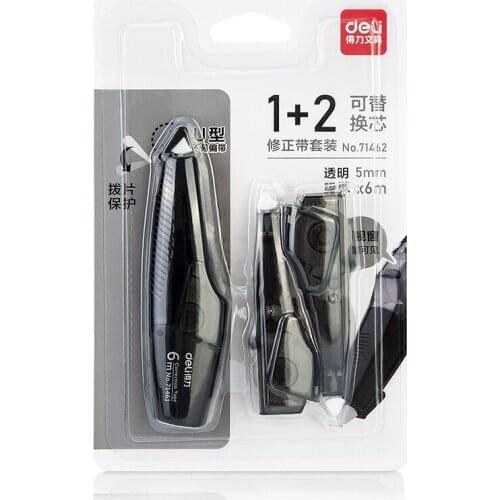 Deli 71462 correction tape 5mm x6m student correction tape replaceable tape core 1 correction tape + 2 replacement core