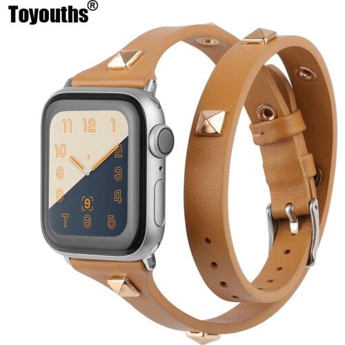 Leather Double Wrap Band for Apple Watch Women 38mm 40mm 42mm 44mm Fashion Watch Strap with Rivet for iWatch Series 5 4 3 2 1