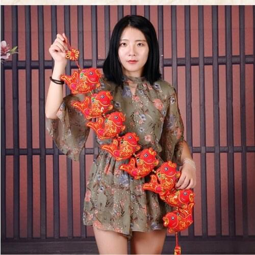 TOP gift home Company shop wedding Party festive mascot good luck Mascot Money Drawing propitious 8 gold fishes hanging ornament