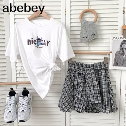 Fashion versatile plaid Shorts fake two-piece bandage high waist pleated irregular casual wide leg Shorts 2021 New Summer