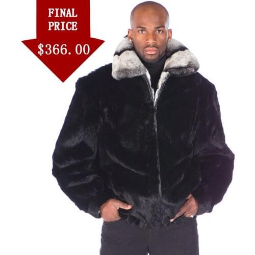 Mens Rabbit Bomber Jacket Fur Coat Fashion Rex Rabbit Fur Trim 2021 Winter Casual Overcoat High Quality