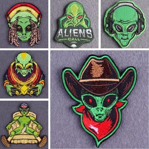 DIY Alien Clothes Stickers UFO Patch Embroidered Patches For Clothing Punk Iron On Patches On Clothes Stripes Badges Accessories