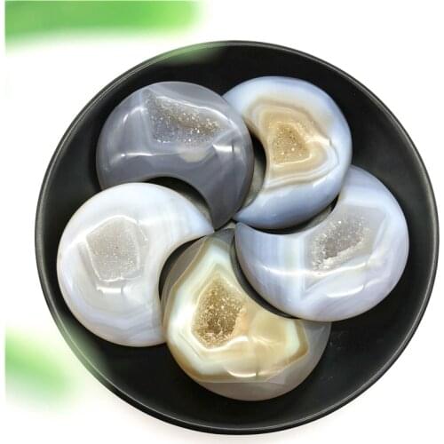 Natural Agate Geode Moon Shaped Crystal Cluster Half Moon Agate Geode Carved Crystal Stones Reiki Natural Stones and Minerals