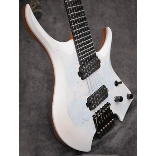 2020 New Fanned frets 7 Strings Headless Electric Guitar White Eye Poplar 5-ply Roasted Maple Neck Ergonomic New bridge