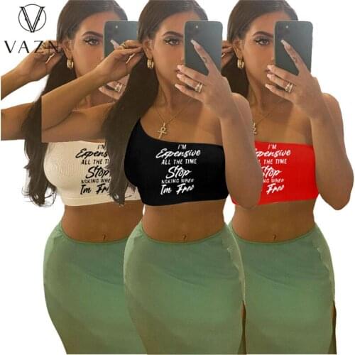 VAZN 2021 New Arrival Parity Letter Sexy Young Tracksuits One Off Shoulder Joker Women High Waist Thin Mini Short Tank