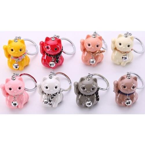 New Acrylic Bell Lucky Cat Keychain Pendant Creative Lucky Cat Kitty Bag Car Ornaments Chubby and Cute