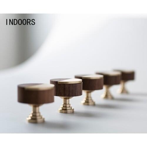 Original Walnut Brass Small Handle New Chinese Japanese High-End Wardrobe Door Drawer Furniture Single Hole Handle