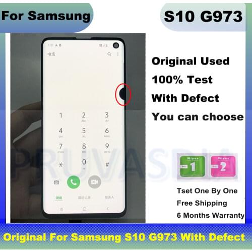 Original Screen With Dot For SAMSUNG S10 SM-G973F/DS G973U G973 Amoled S10 Display Touch Digitizer Assembly
