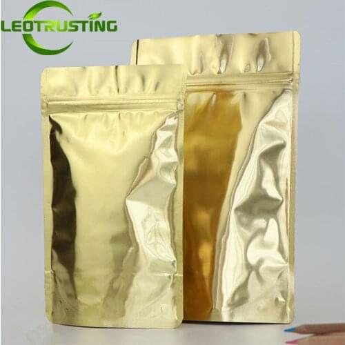 50pcs Stand up Thick Glossy Gold Aluminum Foil Zip Lock Bag Resealable Golden Women Panties Hardware Gloves Heat Sealing Bags