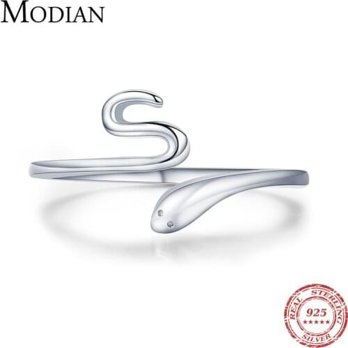Modian Silver Adjustable Snake Ring 100% 925 Sterling Silver Fashion Open Size Finger Ring for Women Statement Fine Jewelry Gift