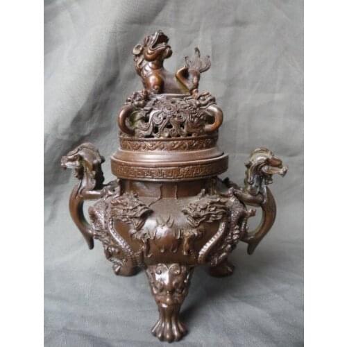 Collectable Ming Dynasty (xuan de1426-1438)Copper Dragon Incense Stove\Censer,Decoration,Free Shipping