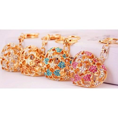 Rhinestone Crystal Moon Star Heart Keychain Keyring For Car Handbag Chram Key Holder Jewelry Purse Charms Wholesale