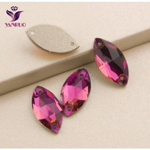 YANRUO 3223 Navette Fuchsia Flatback Rhinestones Crystal Stone Sew on Rhinestone Glass Crystals Sewing Stones For Clothes