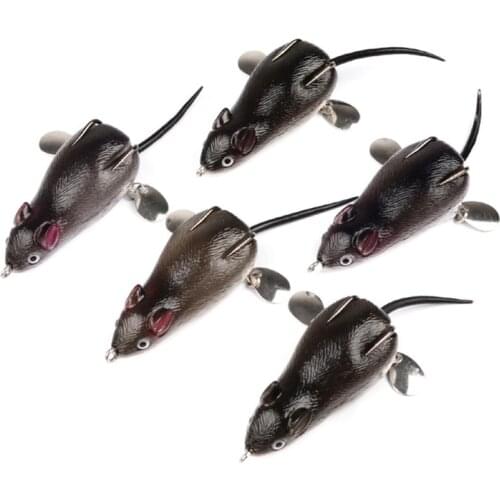 1Pcs 3D Eyes 7cm 17.43g Black Soft Mouse 2 Hooks Bait Bells Sound Bass Fishing lure Frog Silicon Artificial Set Sea Swim Bait